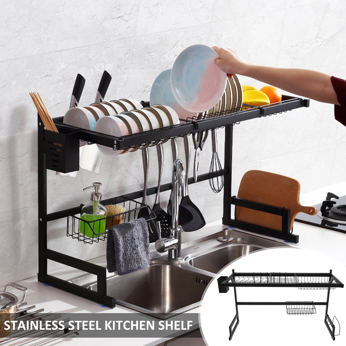 

Dish Drying Rack Dish Drainer Organizer Capacity Utensil Drying Holder Adjustable Drainer Storage Holder Cutting Board Holder