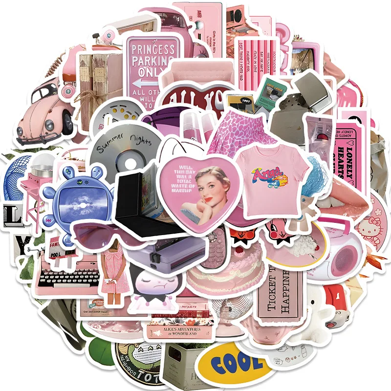 

10/30/50/100pcs Vintage Pink Egirl Charm Aesthetic Stickers for Laptop Phone Luggage Car Decal Waterproof Sticker for Girl Gift