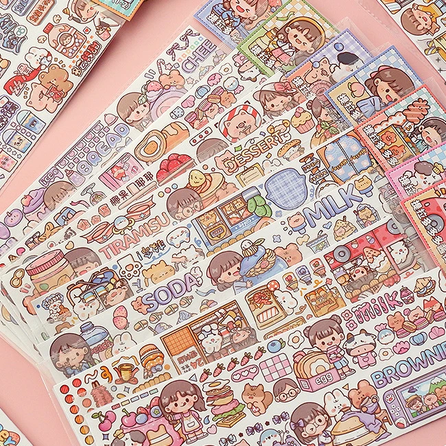 

16 шт/лот милые магазины Kawaii мультфильм бумажные наклейки Набор 325*120 мм DIY резки Скрапбукинг Канцелярские Принадлежности