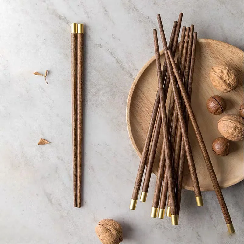 

5 Pairs of Reusable Chinese Wenge Wooden Chopsticks Non-Slip Unwaxed Unpainted Log Chopsticks Tableware Gift Kitchen Tools