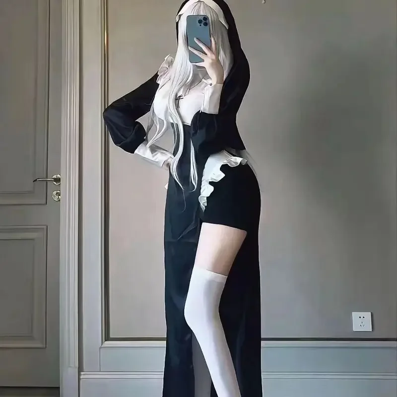 Аниме Косплей монахиня Сексуальная Униформа США черное платье Хэллоуин