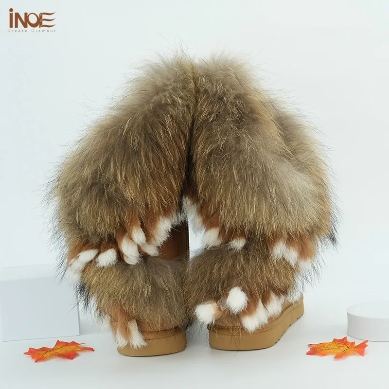 INOE Модные женские зимние сапоги до колена из коровьей замши с натуральным лисьим
