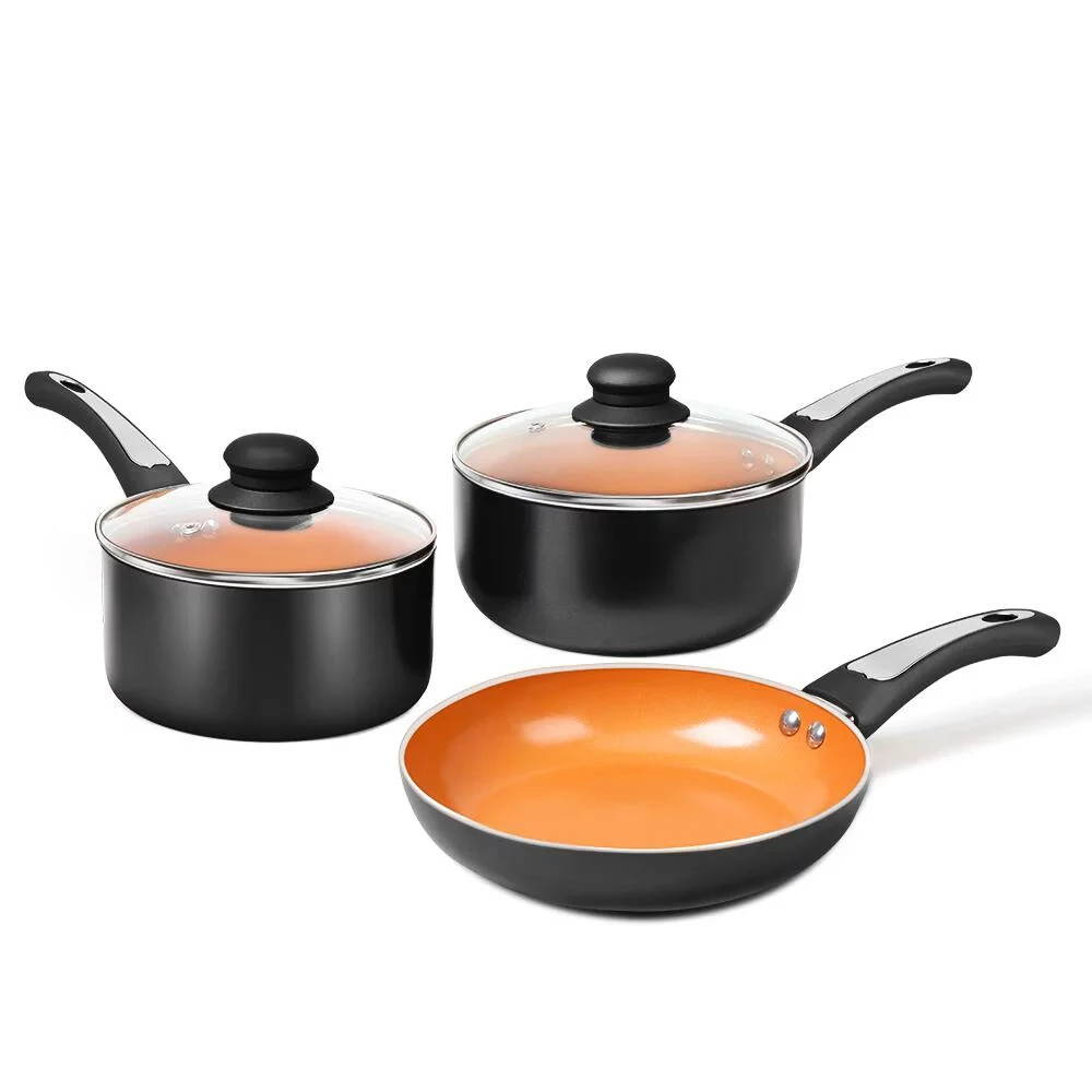 

Copper Pots & Pans Set 5 Pieces Cookware Set, 8 inch Fry Pan, 1qt Saucepan, 2qt Sauce Pan (Black Copper)