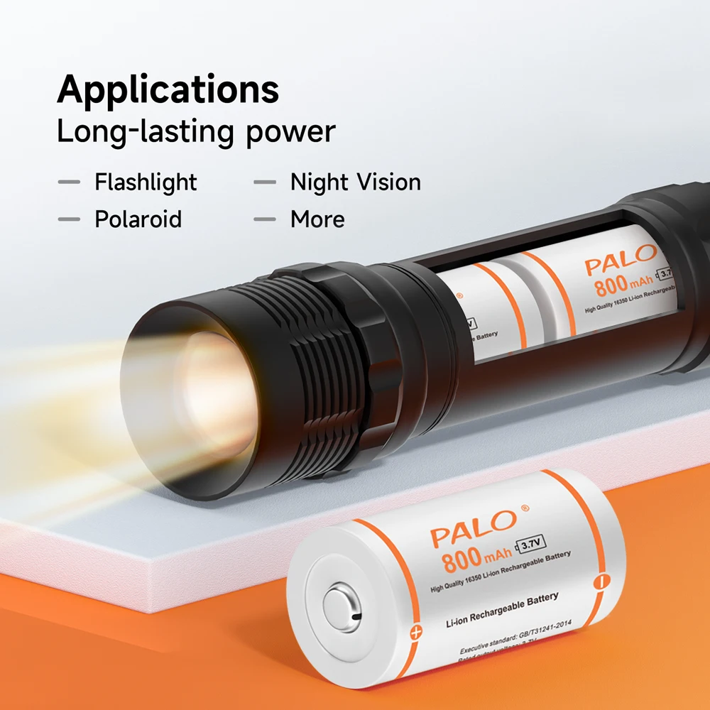 

PALO 3.7V CR123A Battery 16340 16350 Rechargeable Li-Ion Battery