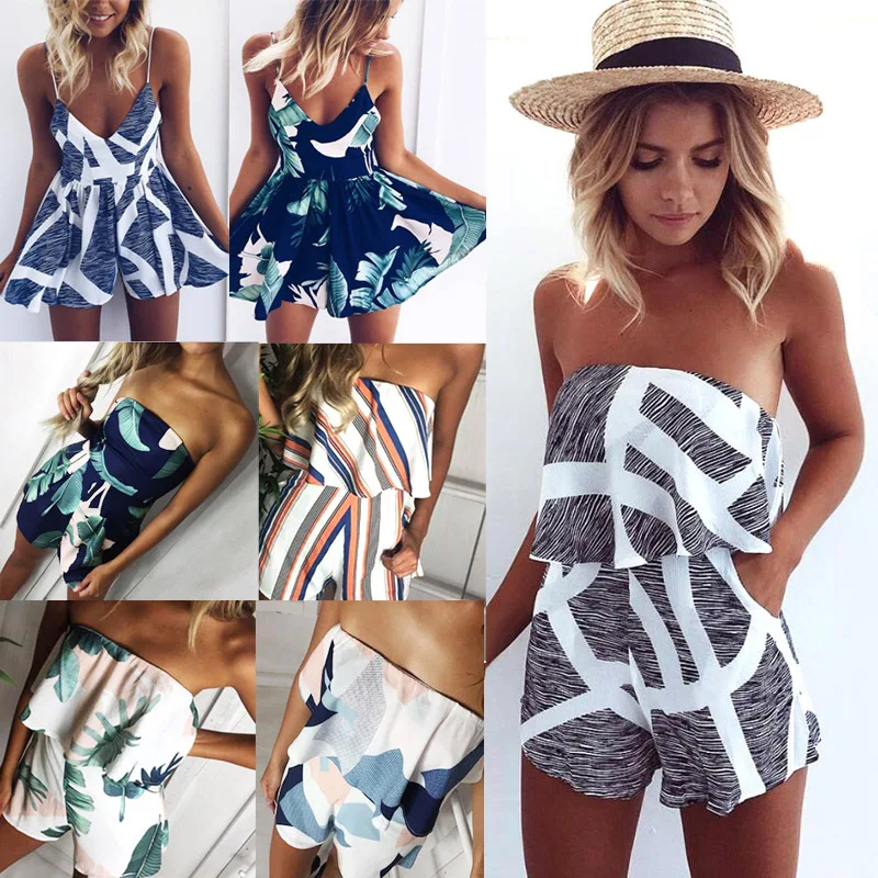 

Casuress Women Sleeveless Dress 2022 Hot Selling Summer V Neck Mini Floral Ruffle Stripe Print Swing Dress Loose Suspender Skirt