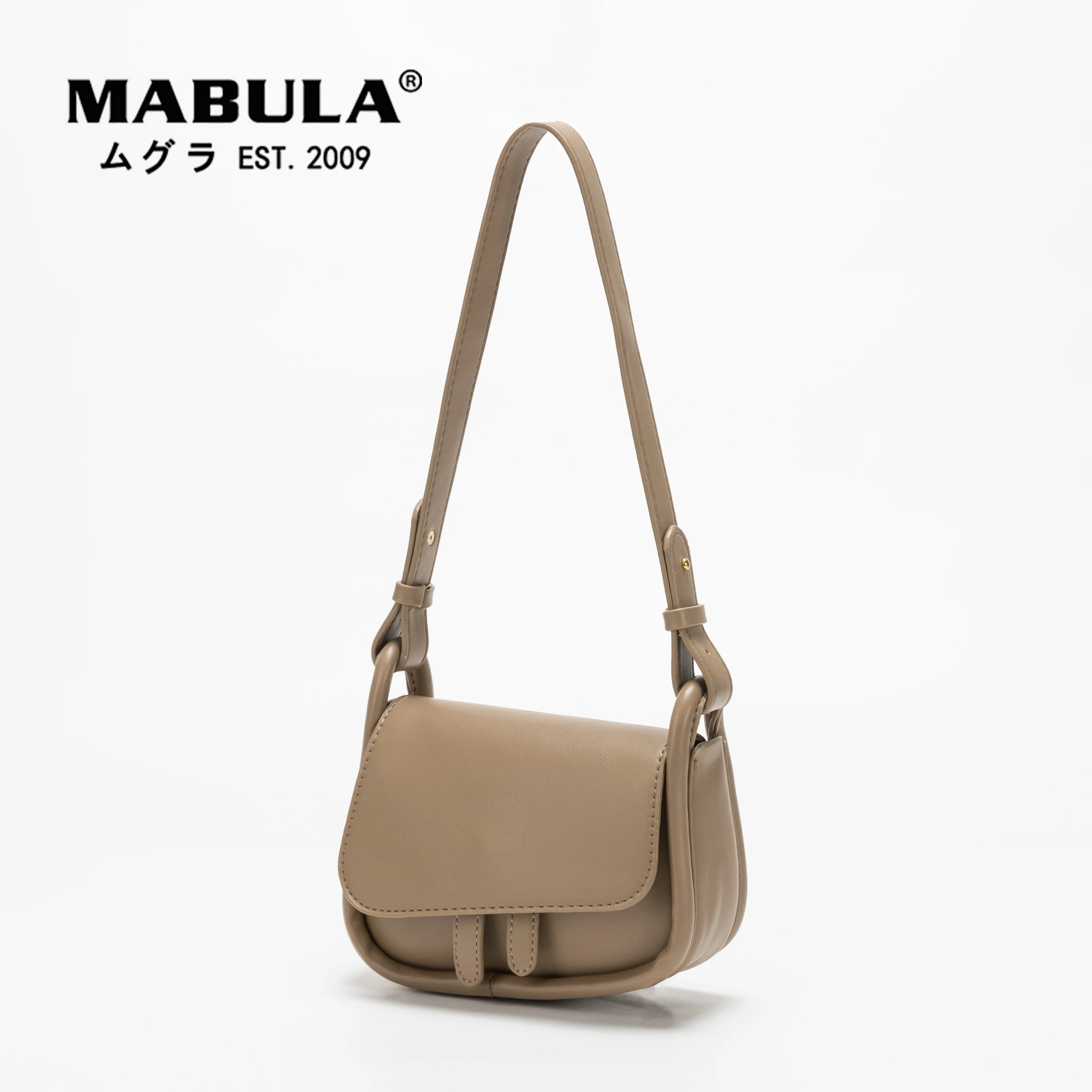 

MABULA Brand Flap Pu Leather Saddle Shoulder Purse Simple Stylish Crossbody Bag with 2 Strap Casual Women Underarm Handbag