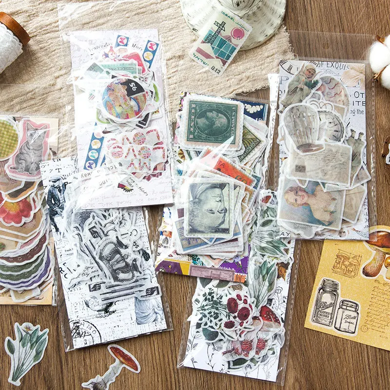 

80sheets Antique Plant Ticket Stickers Decor Junk Journal Adhesive Sticker Stationery Scrapbooking DIY Photo Album School