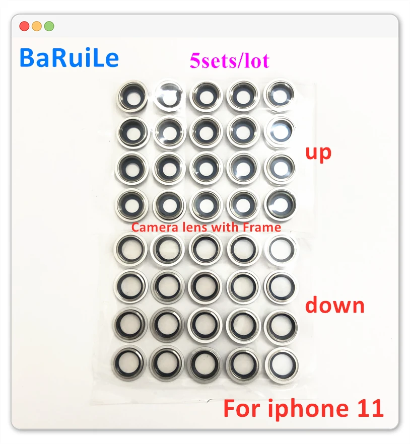 5 комплектов линз BaRuiLe для задней камеры с рамкой iPhone 11 Pro Max 12 13 14 Plus металлическое