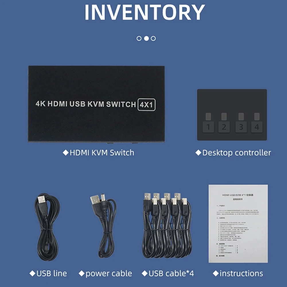 KVM-переключатель 4K HDMI, 4 порта USB KVM HDMI, 4x1 4kX 2K60HZ HDCP 2,2 с настольным контроллером для ПК, ноутбуков, windows & macs (art.: 3920b76a6f0fc) - 3920b76a6f0fc