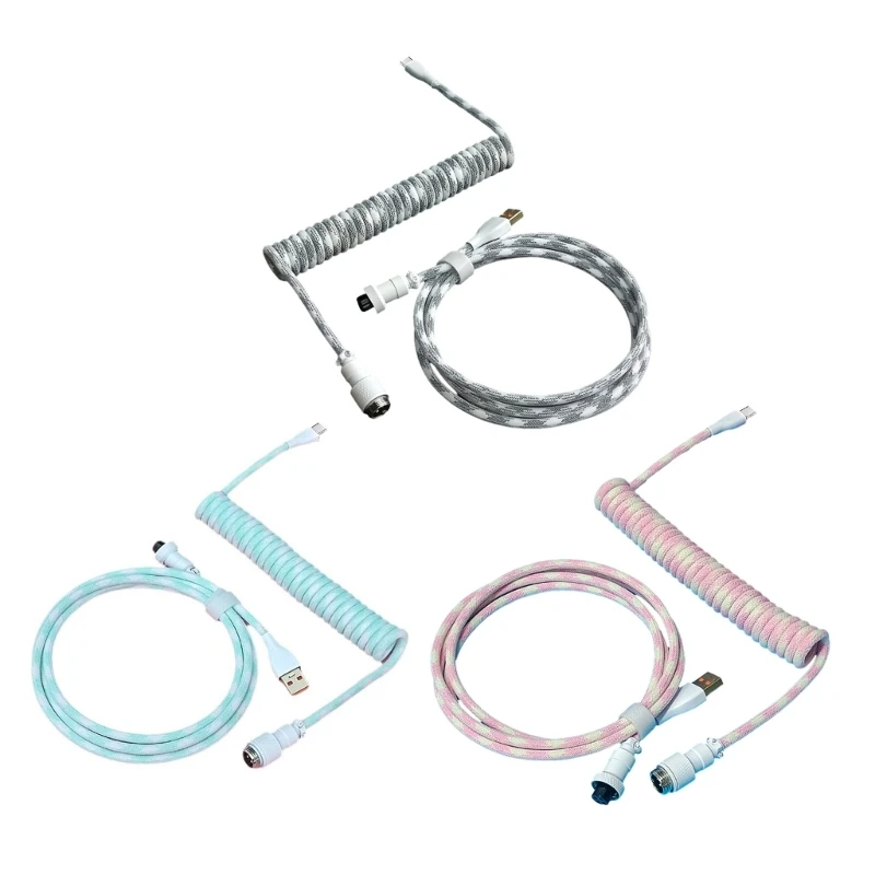 Спиральный кабель для механических клавиатур съемный металлический авиационный