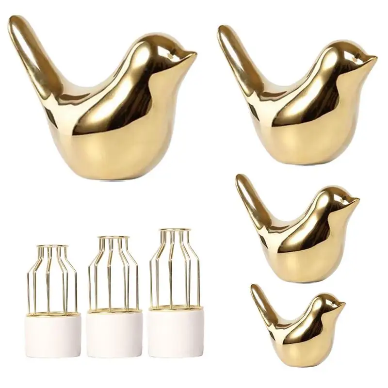 

Golden Ceramic Bird Figurines Bird Ceramic Display Ornaments Modern Simple Style Art Bird Ceramic Small Bird Statues Handicraft