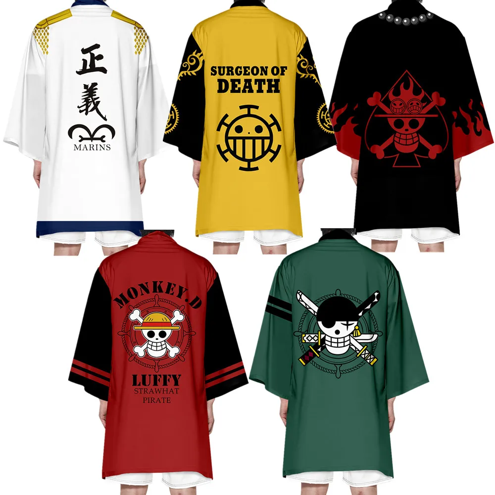 

Anime One Piece Monkey D. Luffy Roronoa Zoro Trafalgar Law Cosplay Costume Coat Uniform Cloak Top Kimono Navy Unisex Haori Shirt