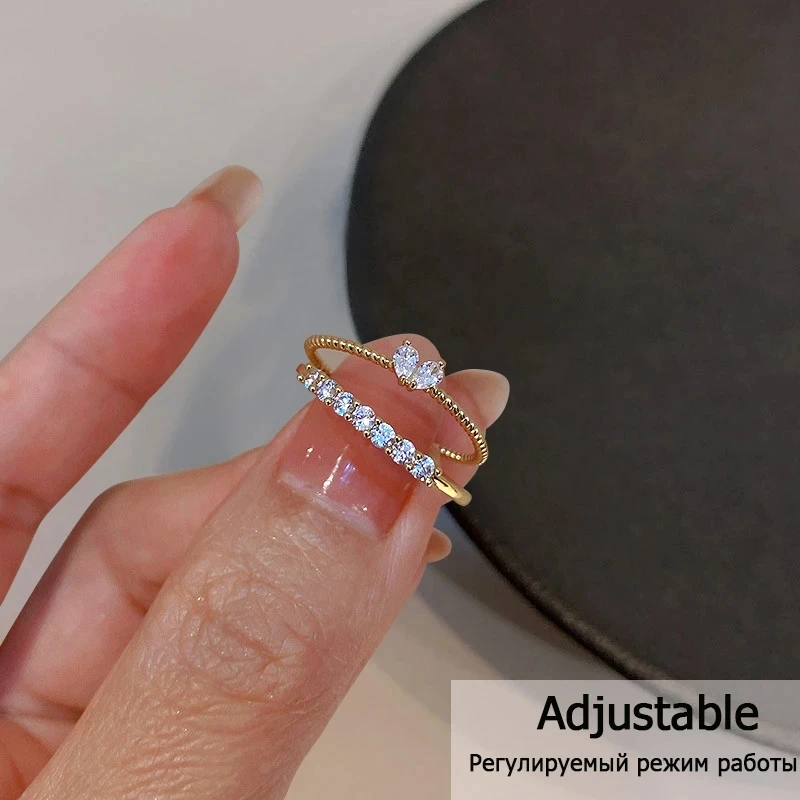 

Gold Color Heart Zircon Rings Set For Women Girls Adjustable Minimalism Luxury Twist Ring Fashion 2023 New Jewelry Trendy Gifts