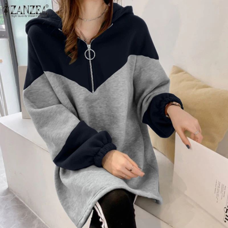 

ZANZEA 2022 Casual Long Sleeve Hoodies Autumn Women Sweatshirts Stylish Hooded Loose Solid Pullover Baggy Tops Tunic Oversized