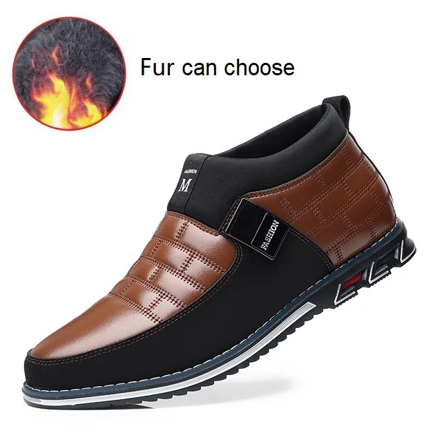 

Men's Fashion Leather Boots Men Shoes Casual Boots Trend Ankle Boots [Fur ]