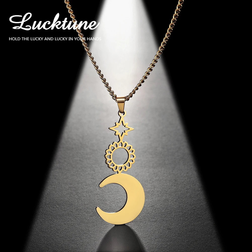 

Lucktune Луна Гексаграмма Звезда Кулон Ожерелье для женщин Нержавеющая сталь Полумесяц Чокер Цепь Ожерелье Новые ювелирные изделия Пара Подарок