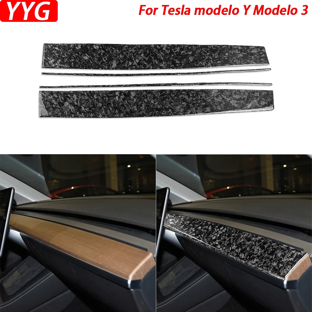 

For Tesla Model Y 2020+ Model 3 17-22 Forged Carbon Fiber Dashboard Central Control Panel Decorative Strips Car Interior Sticker
