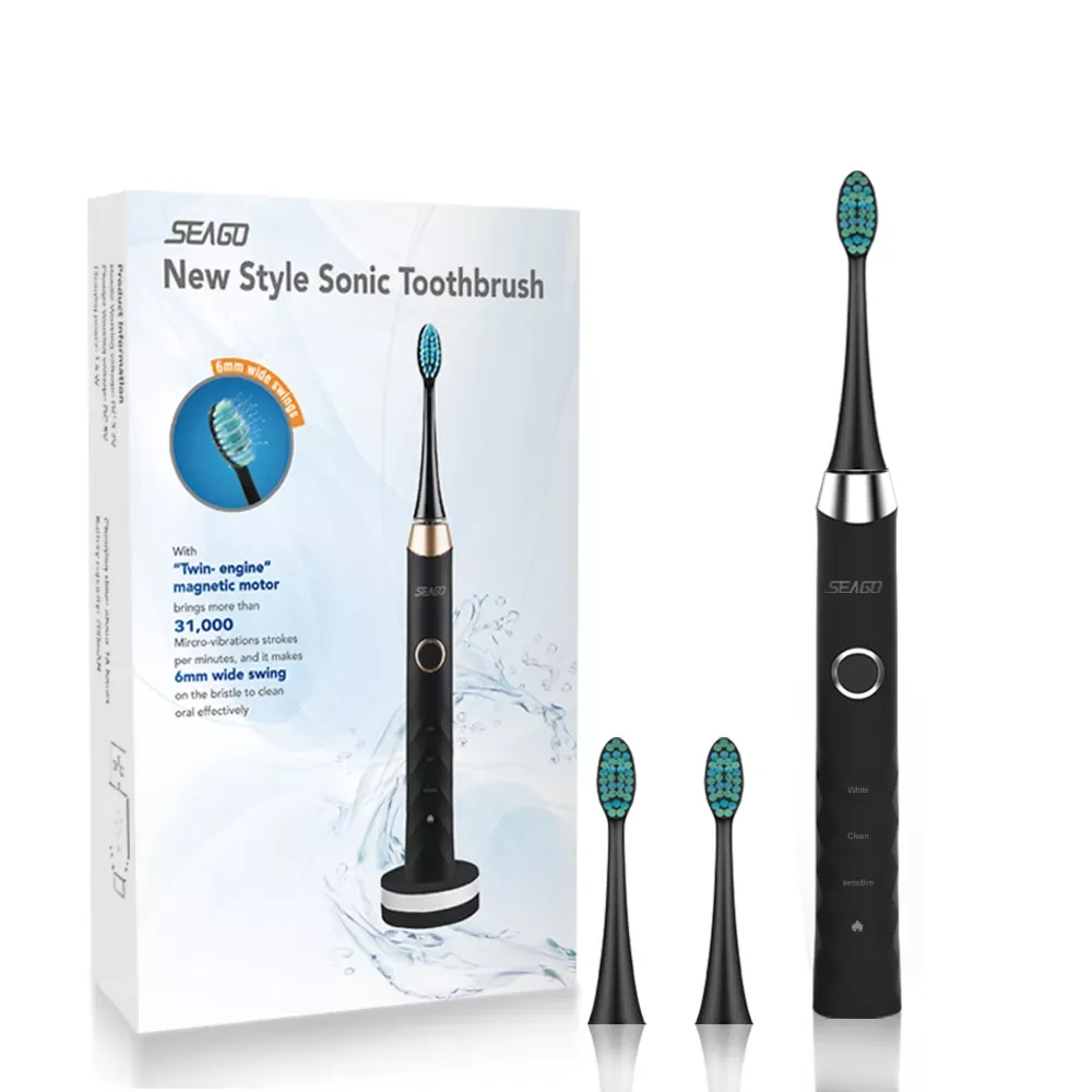 

SEAGO Sonic Electric Toothbrush Adult Rechargeable Wireless Waterproof Smart Automatic Toothbrush with 3 Brush Heads Gift