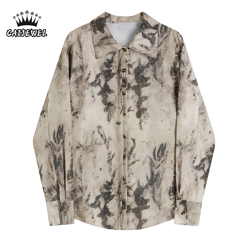 

Women's Blouse Clothing Plant Printing Shirt Vintage Fashion Casual Unique Design Loose Long Sleeves Spring Tops Button Up Shirt