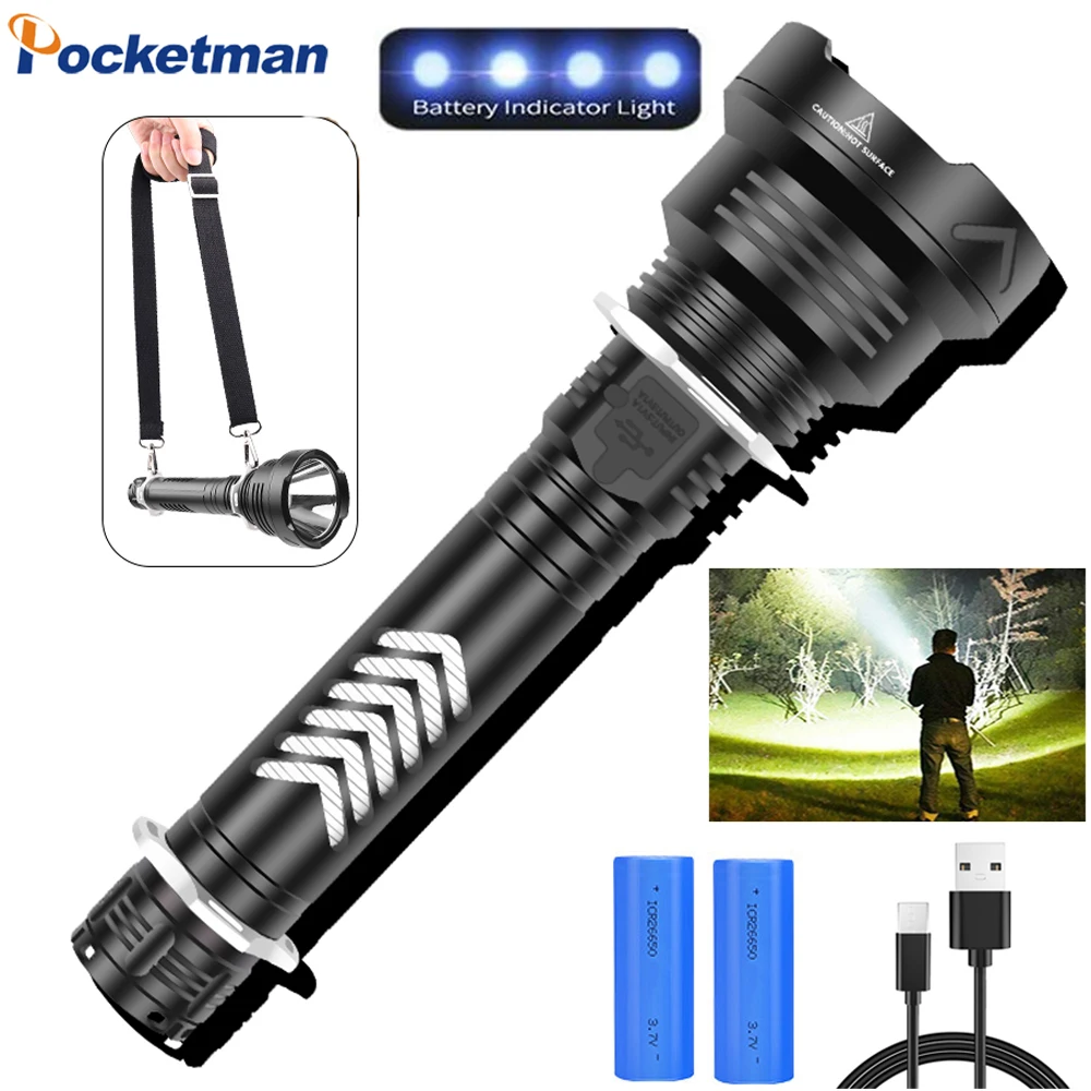 

Мощный светодиодный фонарик HP90, 5 режимов освещения фонарь фонарик с зарядкой от USB, тактический фонарик 26650, лампа для кемпинга и охоты