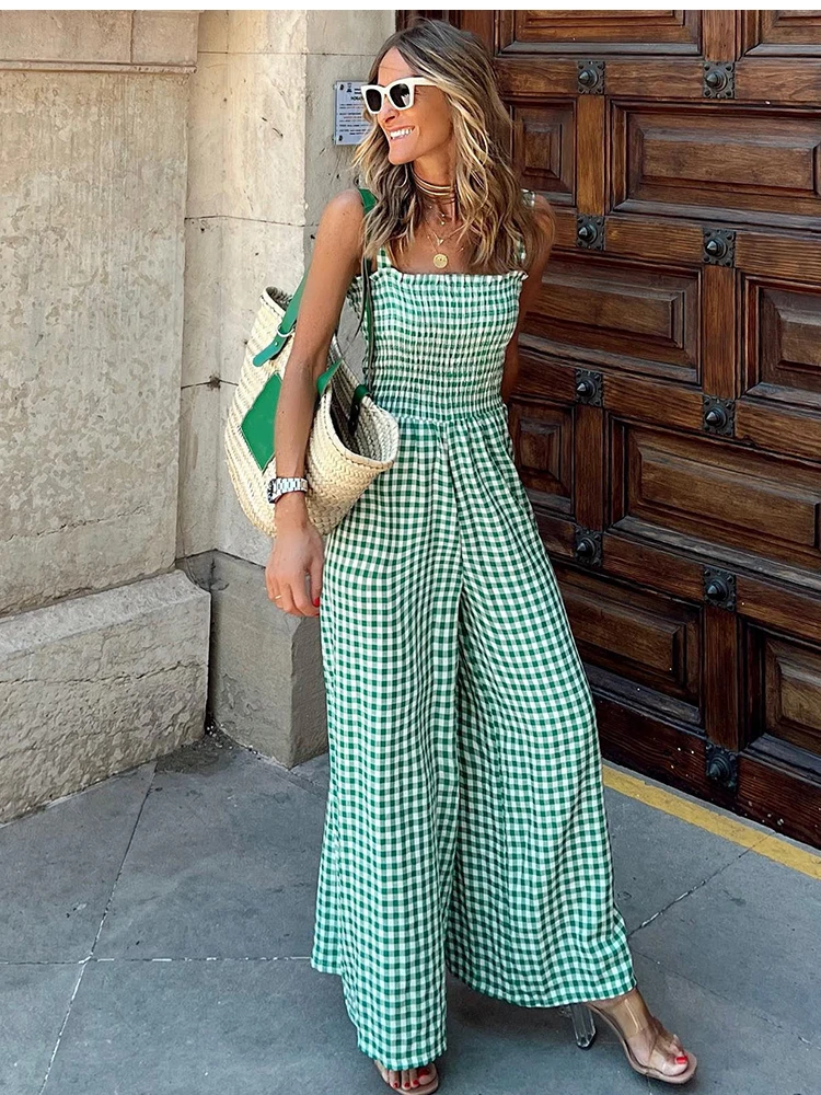 

Plaid Jumpsuit Summer Women Vintage Holiday Spaghetti Strap Elegant Boho Jumpsuits 2022 Bodysuit Playsuit Overalls for Women