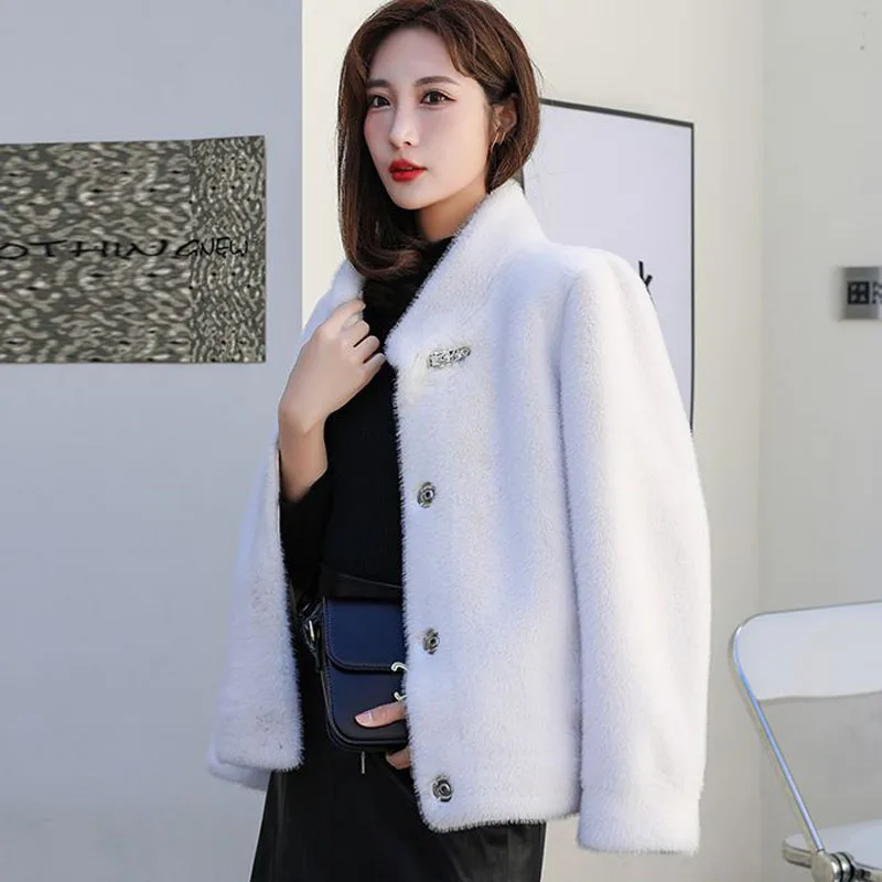 Parkas Women Outdoors Warm Coats Jackets 2022 Winter Faux Fur Mink Velvet Splicing Single Breasted Cardigan Casual Jackets Woman