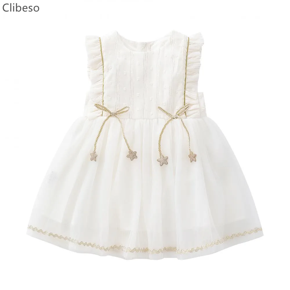 

Clibeso Baby Girl White Dress Babies Flying Sleeve Vest Dresses Toddler Summer Casual Clothes Newborn Ruffle 1-3 Years Frocks