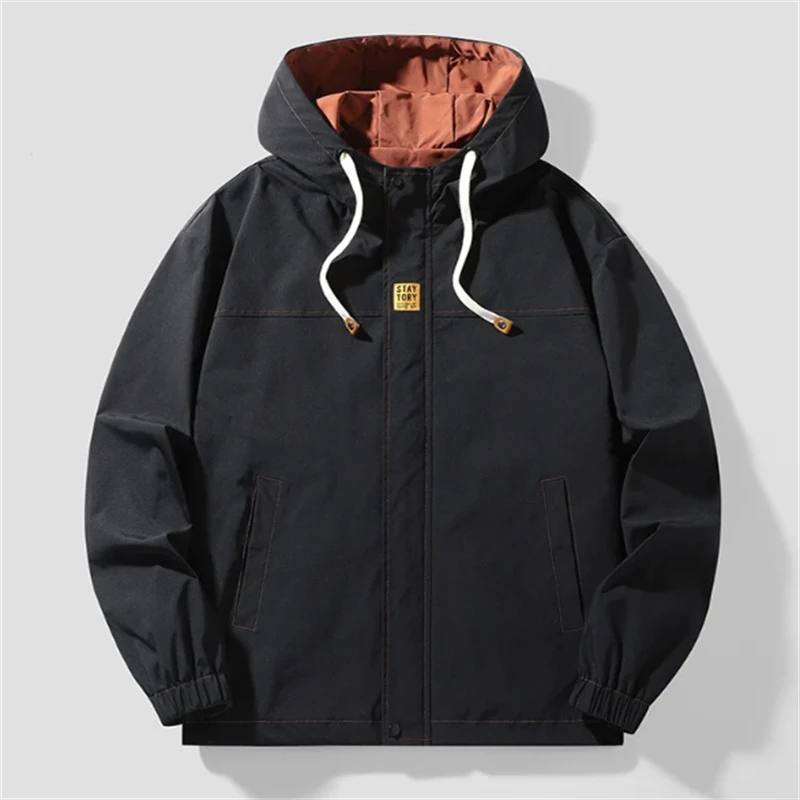 

2022 Spring Autumn Men's Hooded Jackets Loose Outerwear Tide Cargo Jackets Zipper Coats Big Size