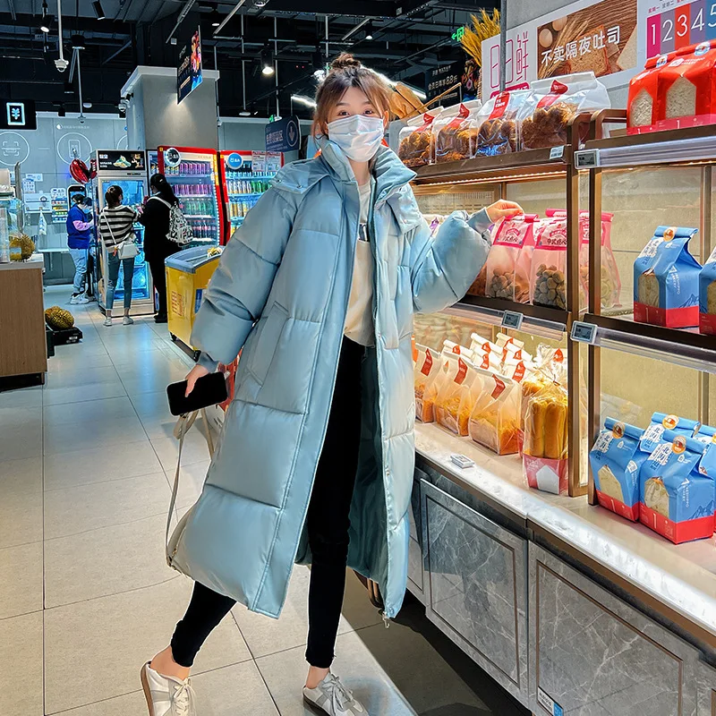 New Winter Coat for Women Down Jacket Warm Long Sleeve Loose Woman Down Jacket Hooded Cotton Coats Students Solid Snow Wear