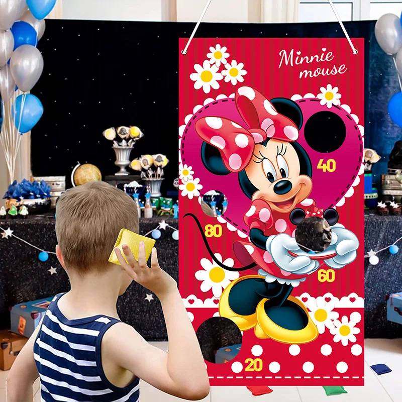 

New Diseny Minnie Theme Party Decoration Throw Game Banner Birthday Party Ornamentation Sandbag Game Background Kids Toys Gift