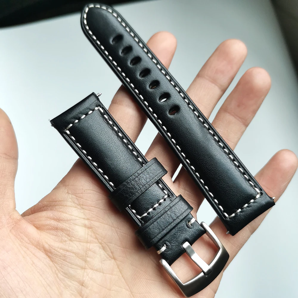 

22/24/26mm Genuine Leather thick Cowhide watch strap high quality watchbands Brand black Men's Wristband for pam Big Watch belt
