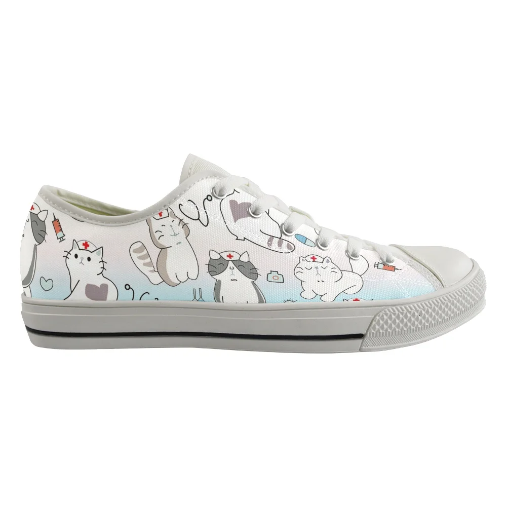 

ELVISWORDS Vulcanized Sneakers for Women Cute Cartoon Nurse Cat Pattern Brand Designer Low Top Shoes Ladies Casual Footwear