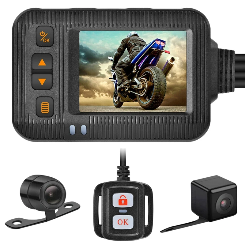 

Видеорегистратор для мотоцикла, 2-дюймовый IPS-экран, 1080P + 720P, двойной AHD-видеорегистратор для велосипеда, акселерометр, режим парковки, водите...