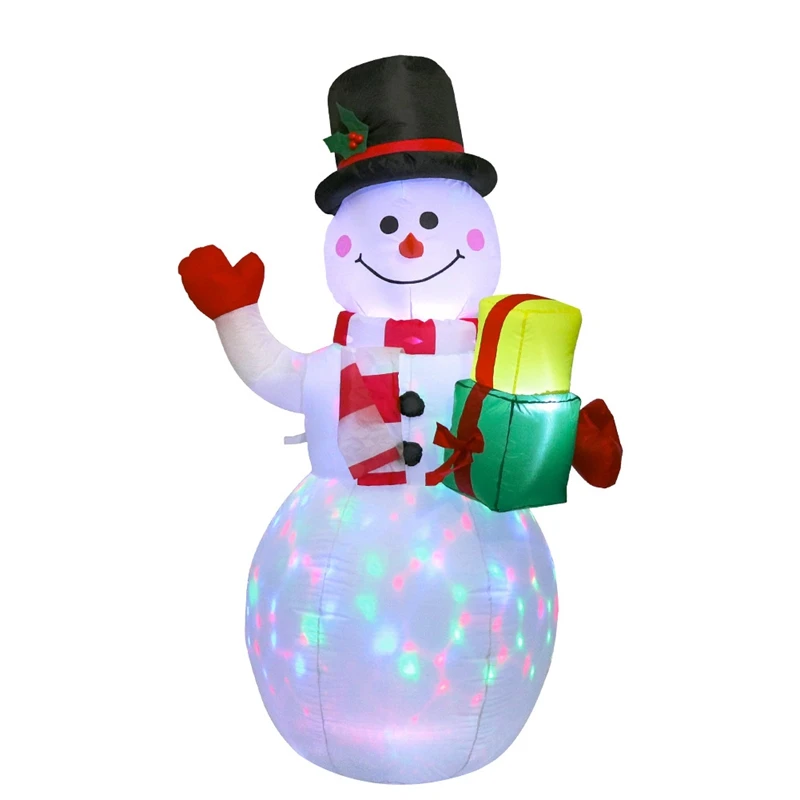 

5 Ft Christmas Inflatables Snowman Holding Gift Box With LED Lights Christmas Outdoor Yard Decoration