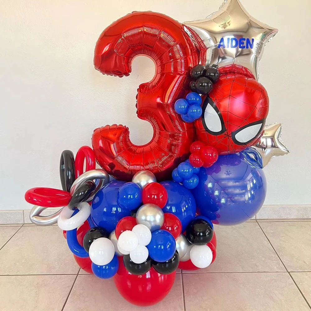 

35pcs/Set Superhero Spiderman Balloon 30 Inch Red Number 0-9 Foil Balloons Boys' Birthday Party Decorations Baby Shower Supplies