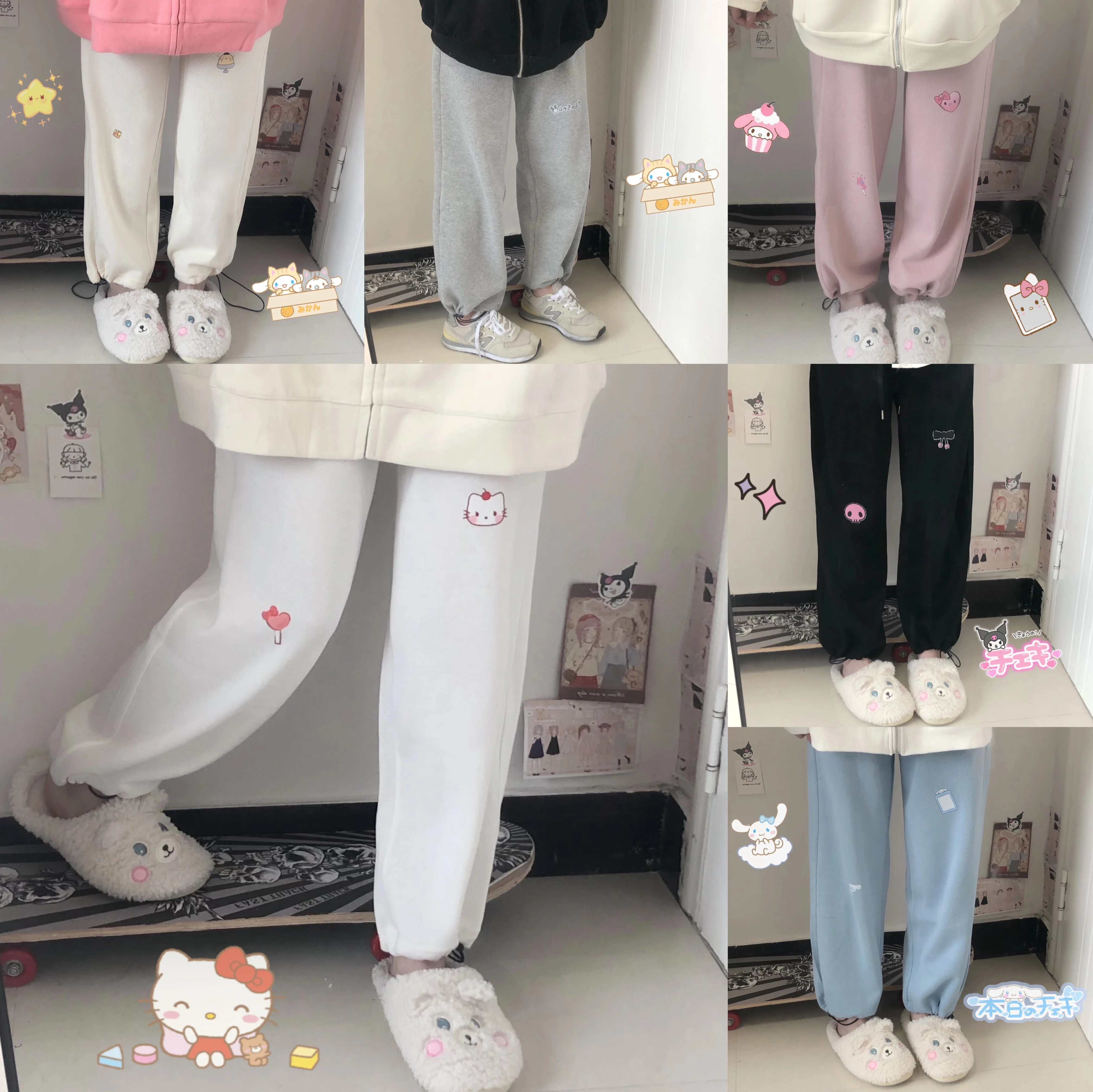 

Kawaii Sanrios Series Cinnamoroll My Melody Kuromi Kitty Anime Loose Casual Sports Multi-Color Pants All-Season Everyday Pants
