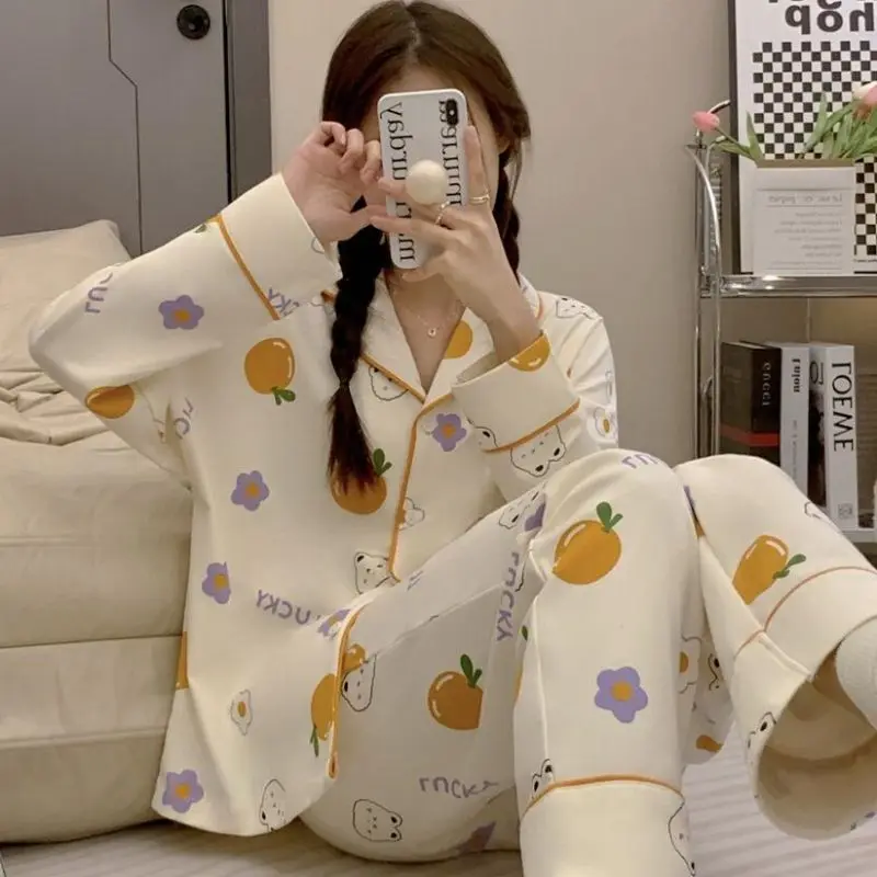 

Женский комплект из 2 предметов, пижама с длинным рукавом, мультяшная ночная рубашка, женские короткие комплекты, милая одежда для сна, ночные рубашки