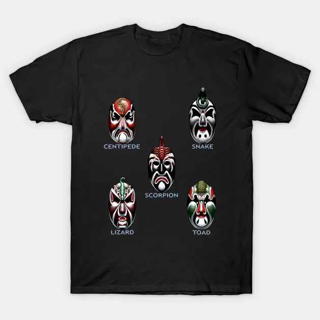 

2021 Men/Women's Summer Black Street Fashion Hip Hop Five Deadly Venoms Martial Arts T-shirt Cotton Tees Short Sleeve Tops