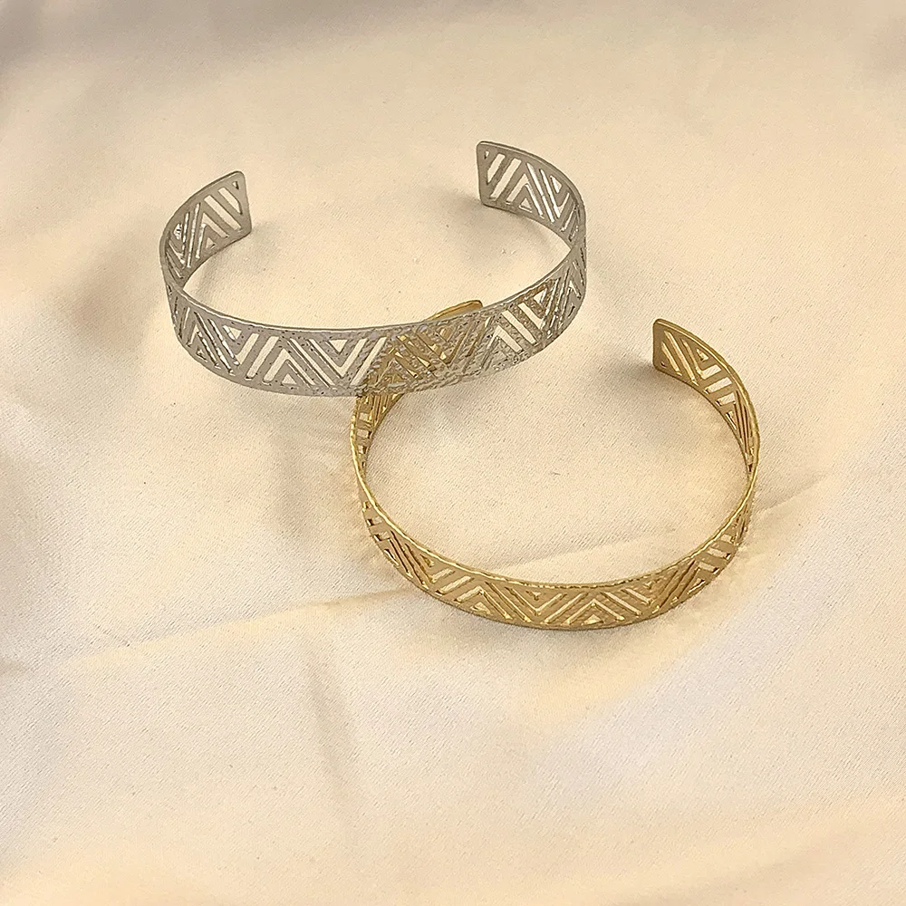 

Gold Color Triangles Geometric Cuff Bracelet for Women Stainless Steel Silver Color Bohemia Open Bangle Jewelry Valentine Gift