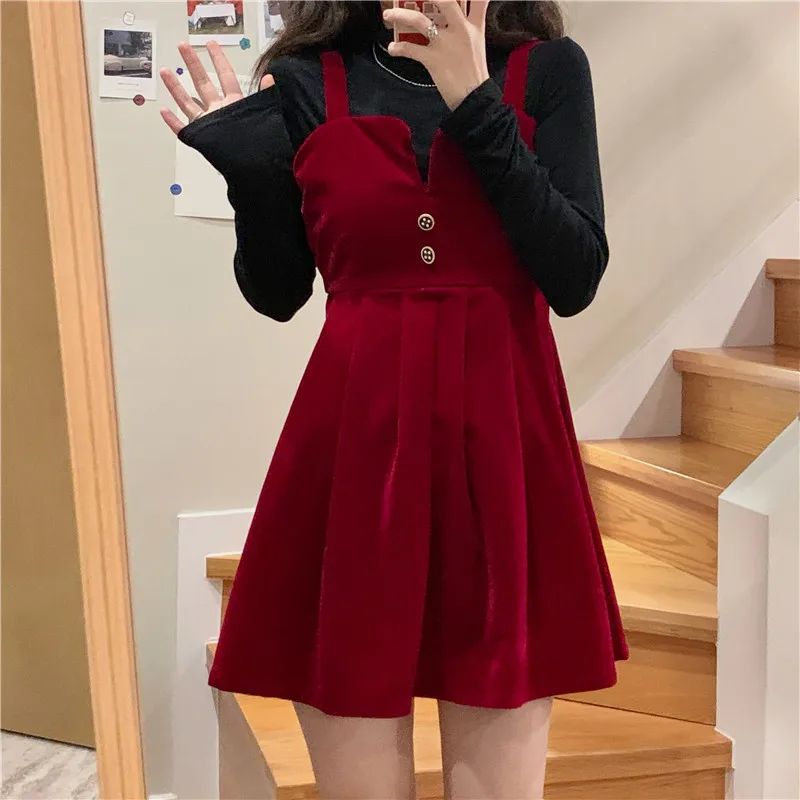 

Cute Y2k Korean Japanese Dress Women Vintage Kawaii Dresses Mini Party Night Elegant Long Sleeve Lolita Dress Sets for Girls New
