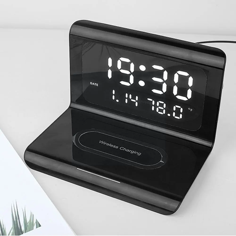 With Wireless Charger Thermometer Calendar Led Display Bedroom Desk Lamp For Ios Android S2s3