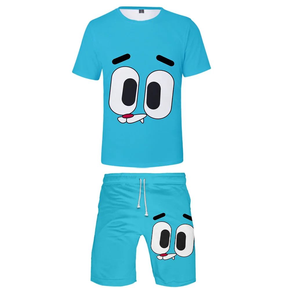 

Summer New Casual T-shirt + Sports Shorts Two-piece Set XXS-XXXL Round Neck Top Pattern Cartoon Same Style for Men and Women