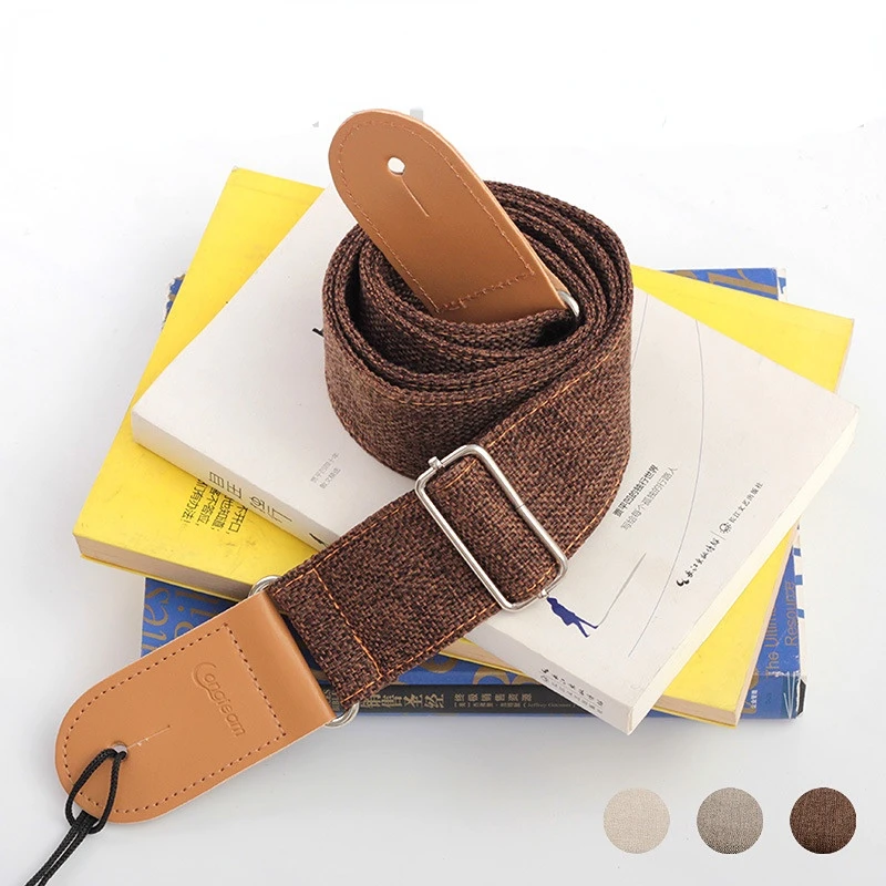 Adjustable Cotton Linen Soft Leather Head Ukulele Strap Fiber Shoulder Strap Guitar Instrument Accessories 5 Colors High Quality