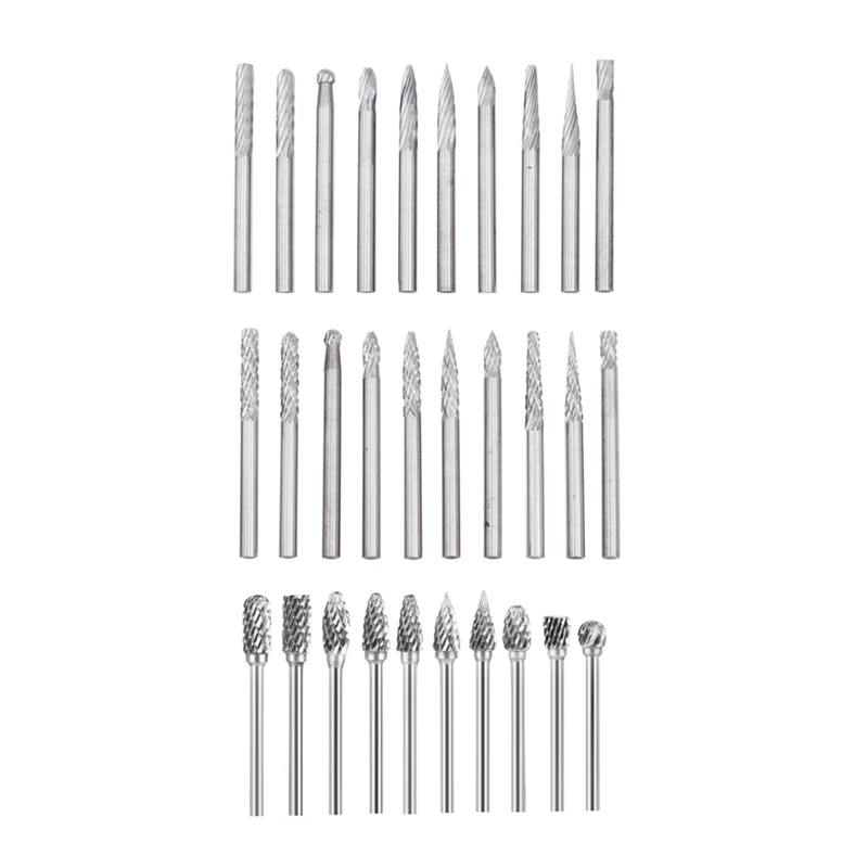 

30PCS Double Cut Carbide Burr Set, 1/4Inch Head Length Rotary Tool Cutting Burrs+1/8Inch Tungsten Solid Die Grinder Bits