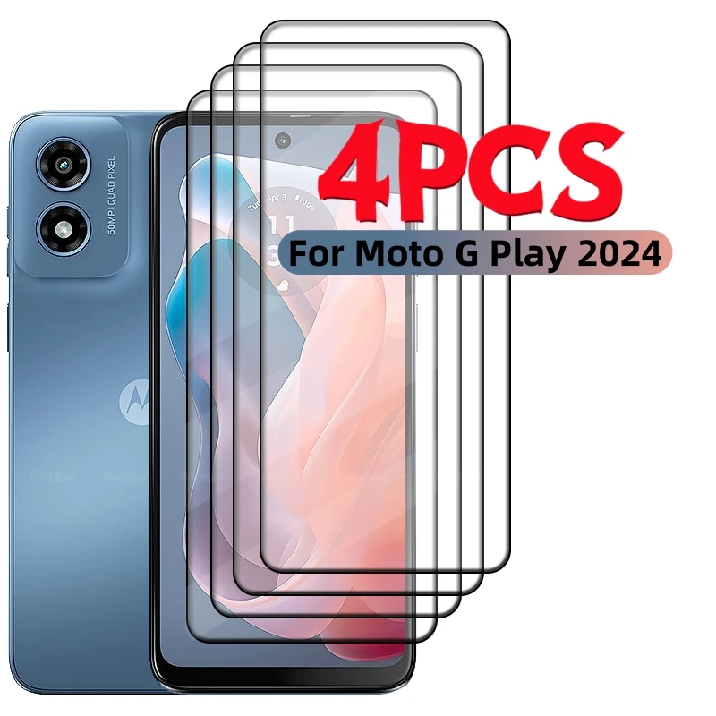Фото Стекло с полным покрытием для Motorola Moto G Play 2024, стекло Moto G Play 2024, защитное стекло 9H, защита экрана Moto G Play 2024, 4 шт. №1