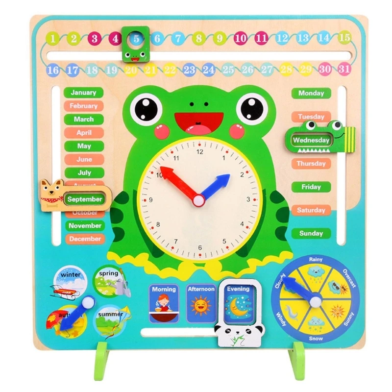 

Kids Learning Calendar Teaching Clock Wooden Board Toy with Week Date Cognition Education Toy for Kindergarten Classroom