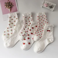 japanese cute women socks red strawberry korean style flowers crew socks kawaii women cotton socks harajuku strawberry cow socks