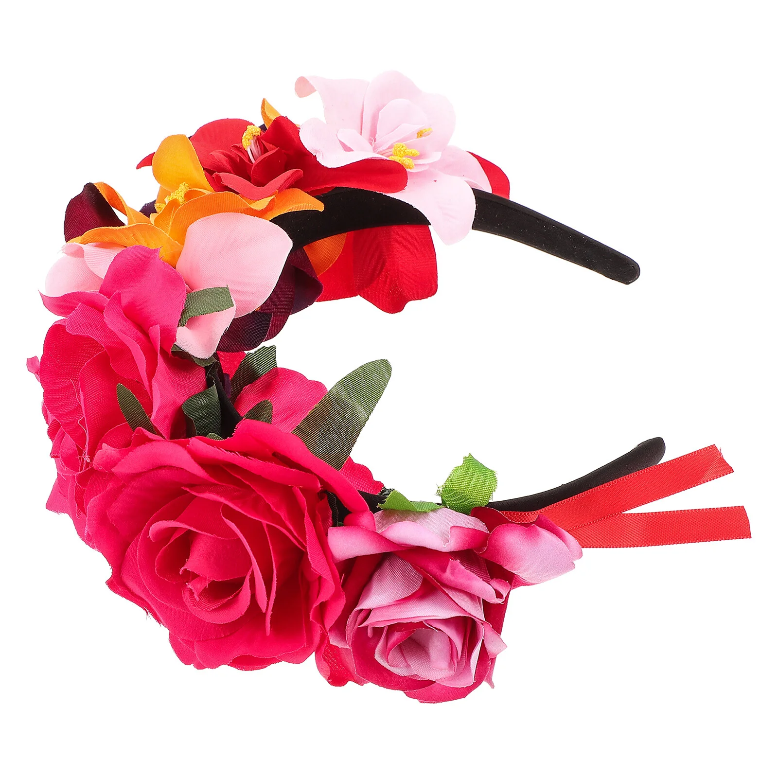

Flower Headband Mexican Flower Headband Colorful Hair Wreath Headband Dia de Los Muertos Headpiece for Beach Festival ( Rosy )