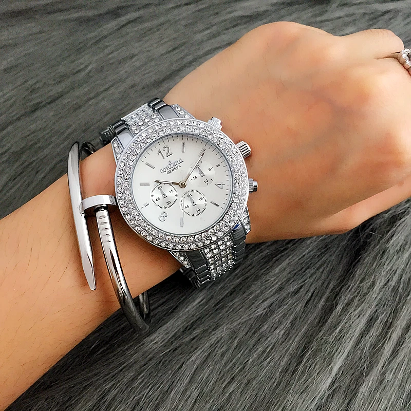 

CONTENA Wrist Watch Fashion Silver Ladies Watch Women Watches Luxury Rhinestone Women's Watches bayan kol saati montre femme