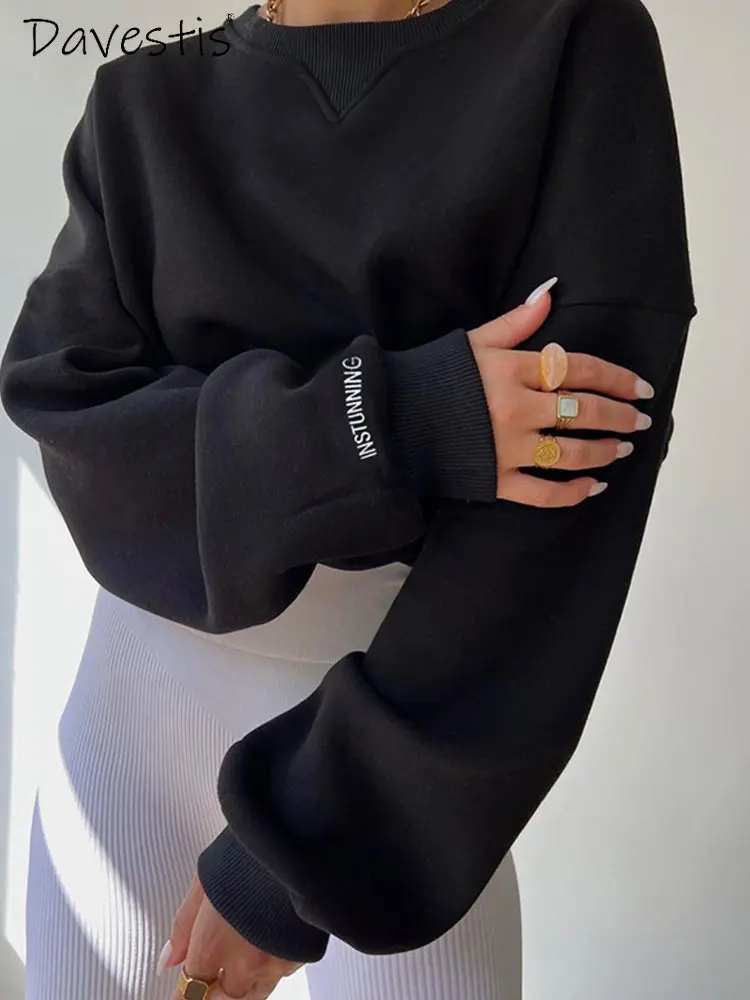 

Повседневные Теплые Топы для женщин, новинка зимы 2022, Свободный пуловер свободного кроя в ленивом стиле, голубой, с круглым вырезом, Женские ...